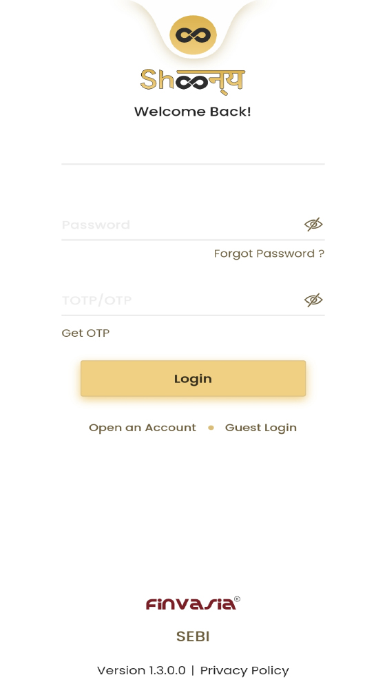 Fig 1- Shoonya App Login.