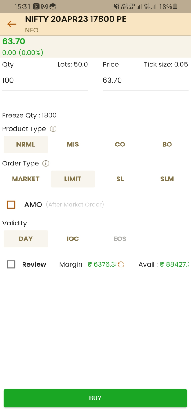 Fig 5- Closing Tab for Buy position