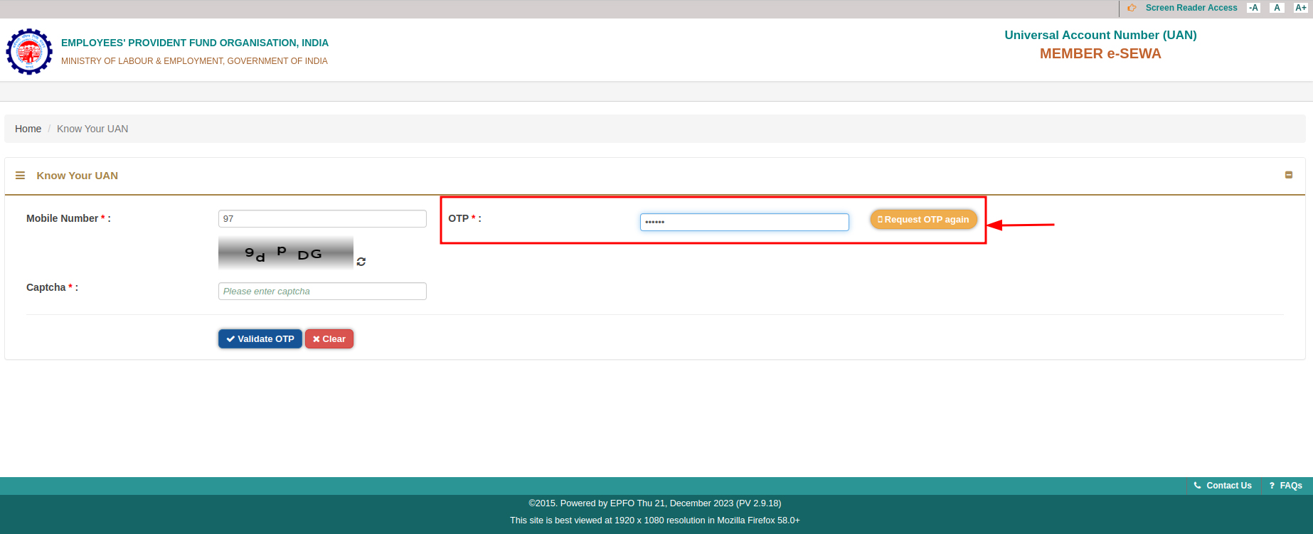 Step-4 Enter the received OTP and Validate OTP