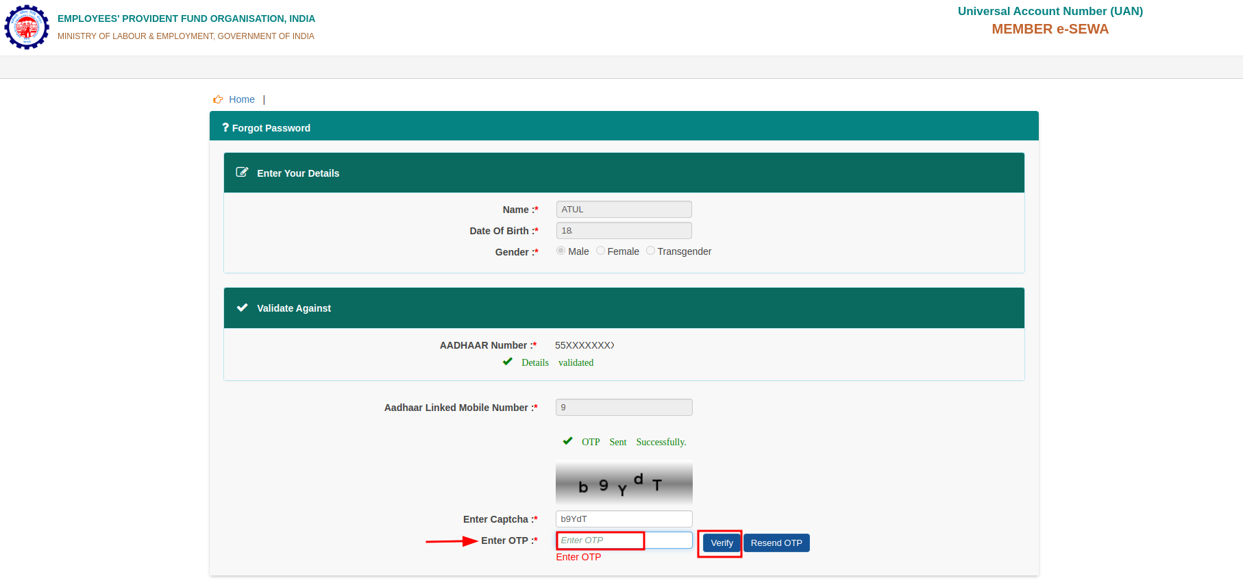 Step-8 Enter the OTP and Verify