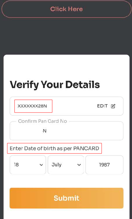 Step-2 Provide PAN and Date of Birth